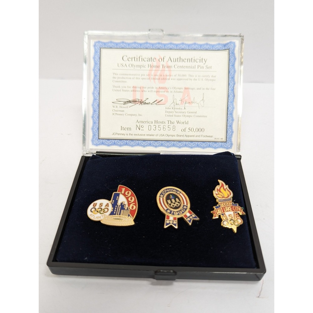 USA OLYMPIC Home Team Centennial Pin Set Certificate Of Authenticity 1996 - 2002